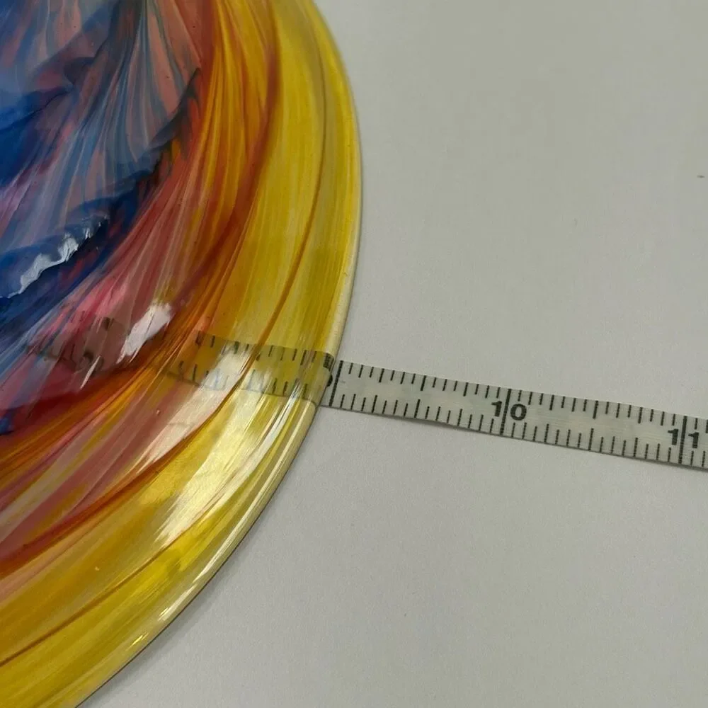 Hand Blown Glass Footed Wide Rim 9” Multicolor Swirl Glass Bowl